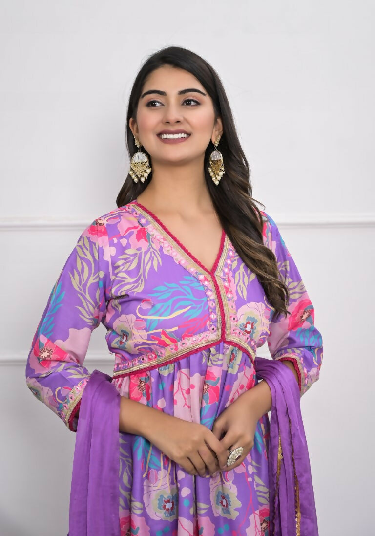 Lavender Muslin silk Embroidery with Thread and sequence Stitched Suit With Dupatta - Tanisha | Swadesiicart