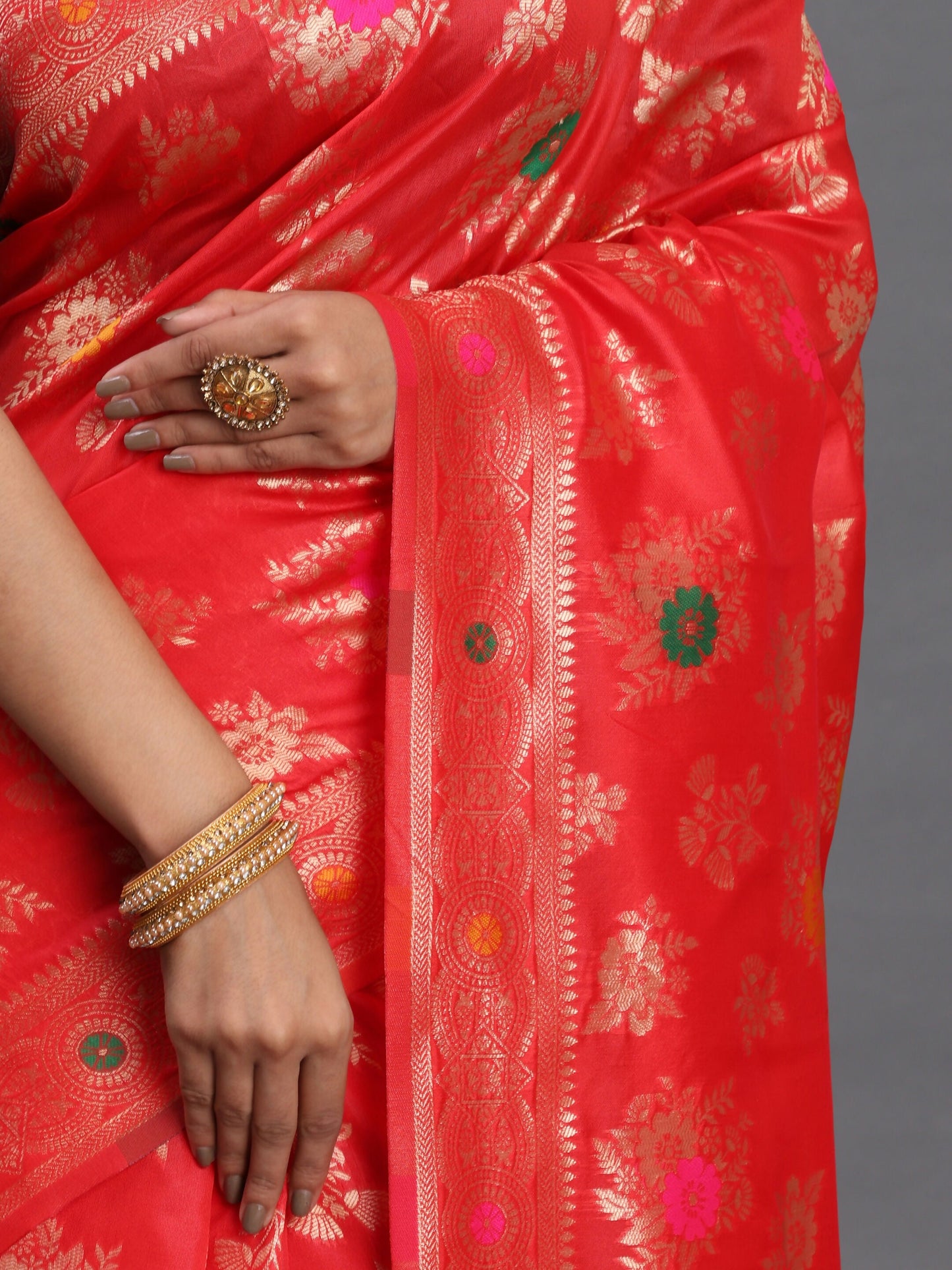 Astita Banarasi Silk Red Saree | Swadesiicart