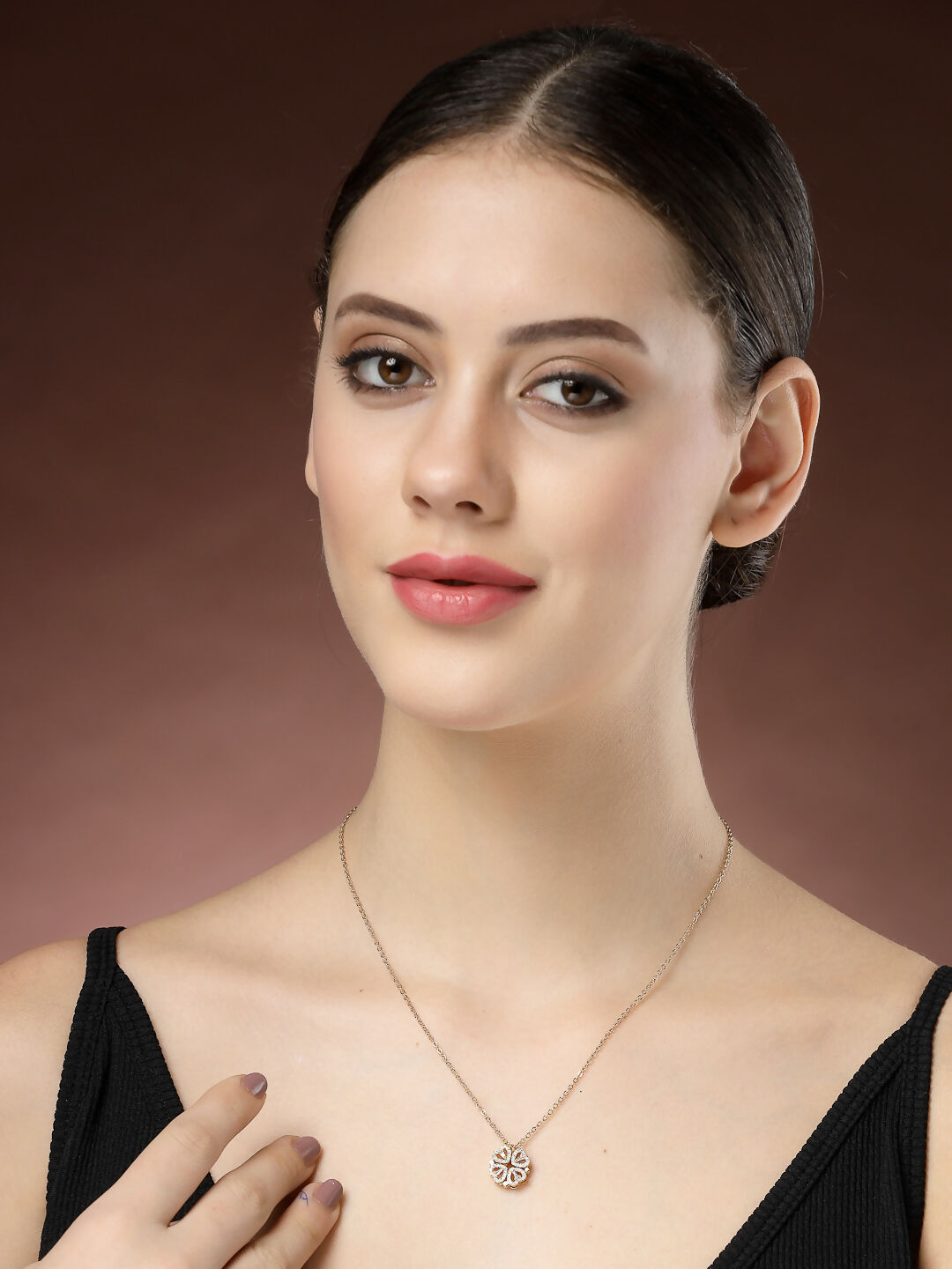 NVR Women's Rose Gold Heart Shape American Diamond Metal Chain | Swadesiicart