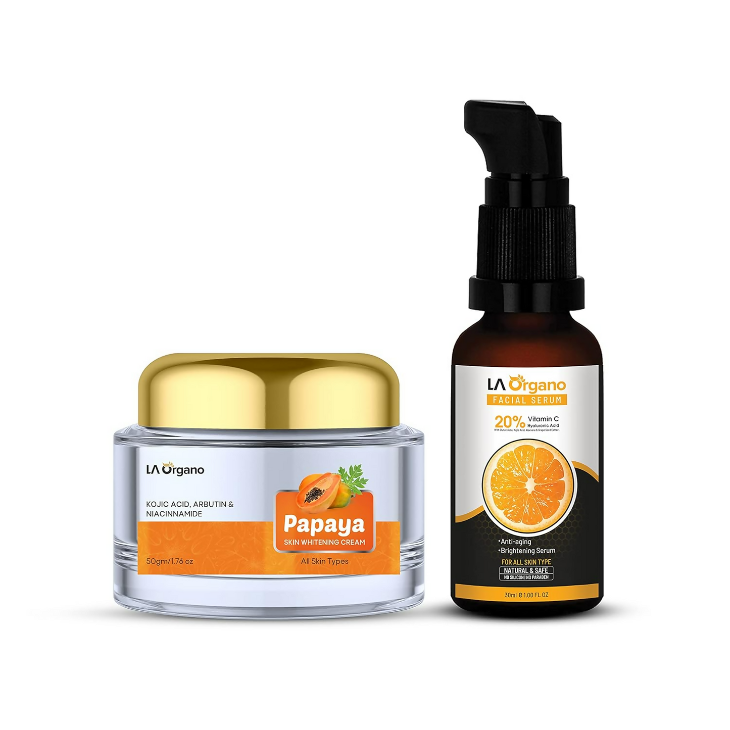 LA Organo Vitamin C Serum & Papaya Skin Whitening Cream Combo | Swadesiicart
