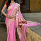 Joban Fashion Baby Pink Crepe Chiffon Pure Handloom Banarasi Silk Saree | Swadesiicart