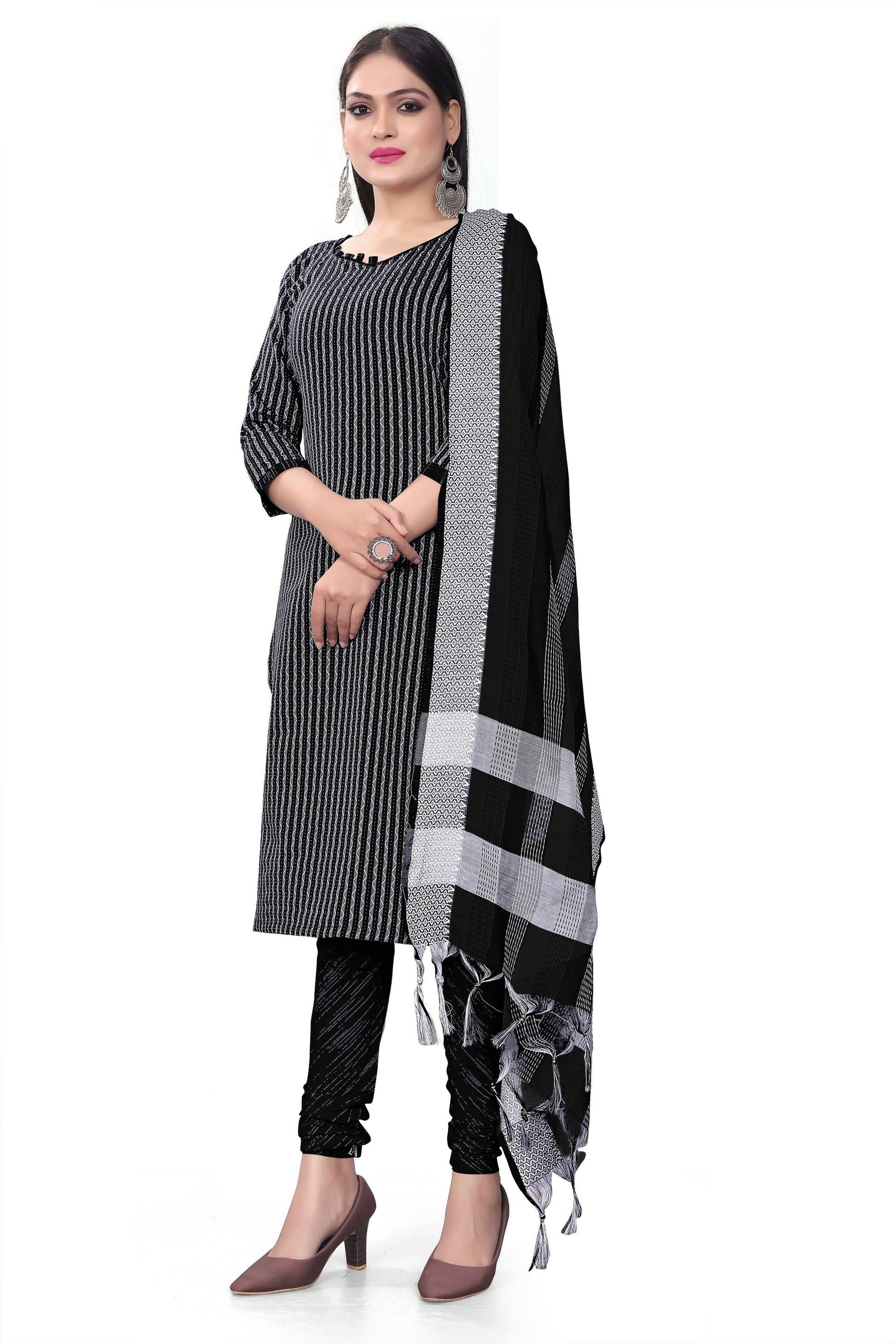 Black Cotton Jacquard Woven Unstitched Dress Material - Amara
