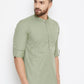 Even Apparels Green Color Men's Pure Cotton Kurta With Band Collar | Swadesiicart