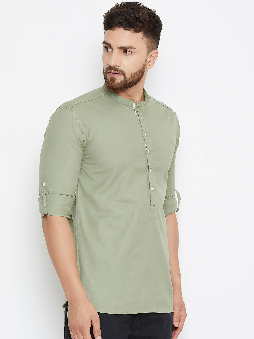 Even Apparels Green Color Men's Pure Cotton Kurta With Band Collar | Swadesiicart