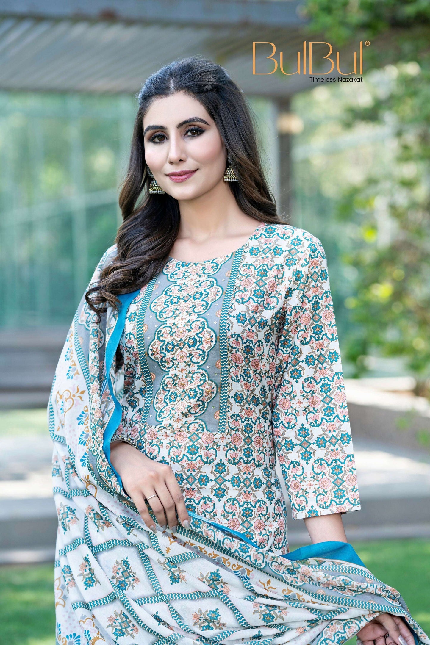 BulBul Fashionista Green-Blue Cotton Kurta Set with Dupatta - Swadesiicart