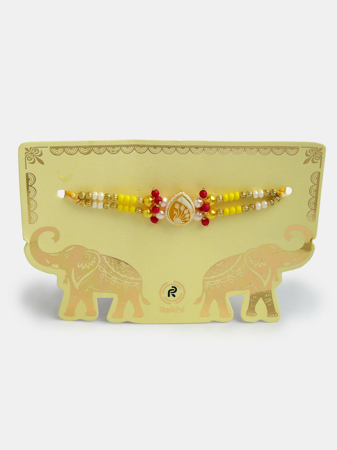 NVR Women & Men Set of 2 Yellow Peacock Design Bhaiya Bhabhi Rakhi With Roli Chawal & Chocolate | Swadesiicart