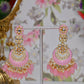 Gold-Polished Kundan & Pearl Dangle Women Pink Meenakari Chandbali Earrings By House of Ree - House of Ree
