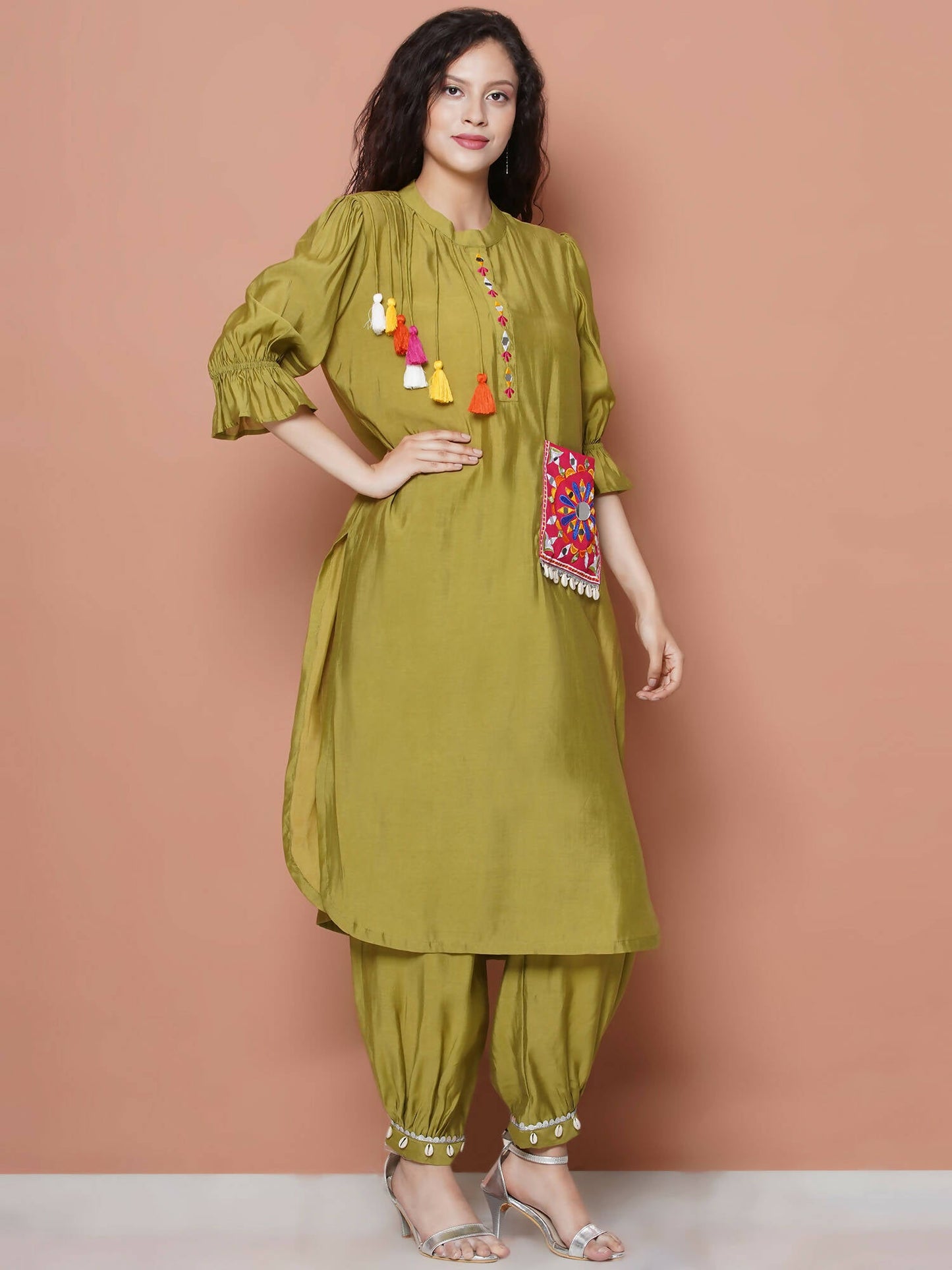 Women Republic Green Art Silk Embroidered Kurta with Afghani Salwar | Swadesiicart