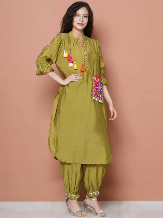 Women Republic Green Art Silk Embroidered Kurta with Afghani Salwar | Swadesiicart