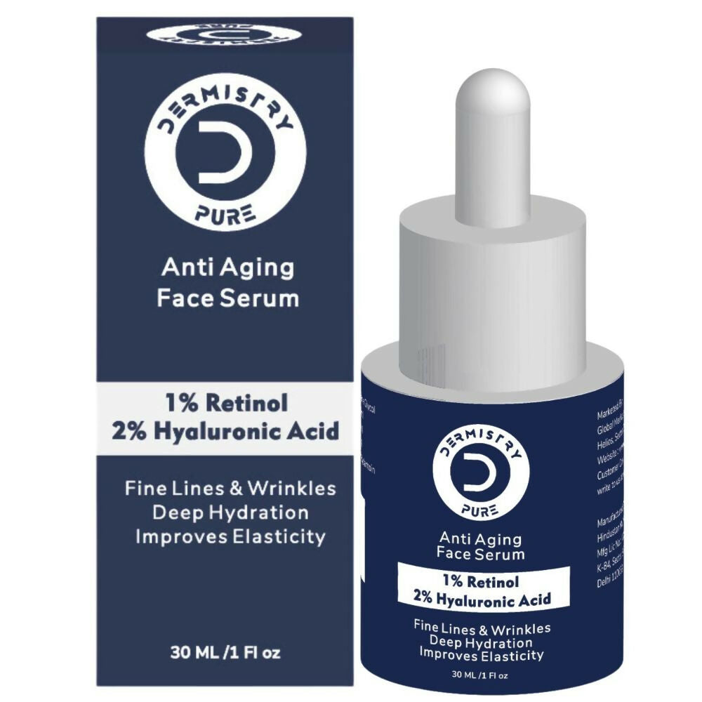 Dermistry Pure 1% Retinol 2% Hyaluronic Acid Anti Aging Moisturizer Face Serum Fine Lines & Wrinkles - Swadesiicart