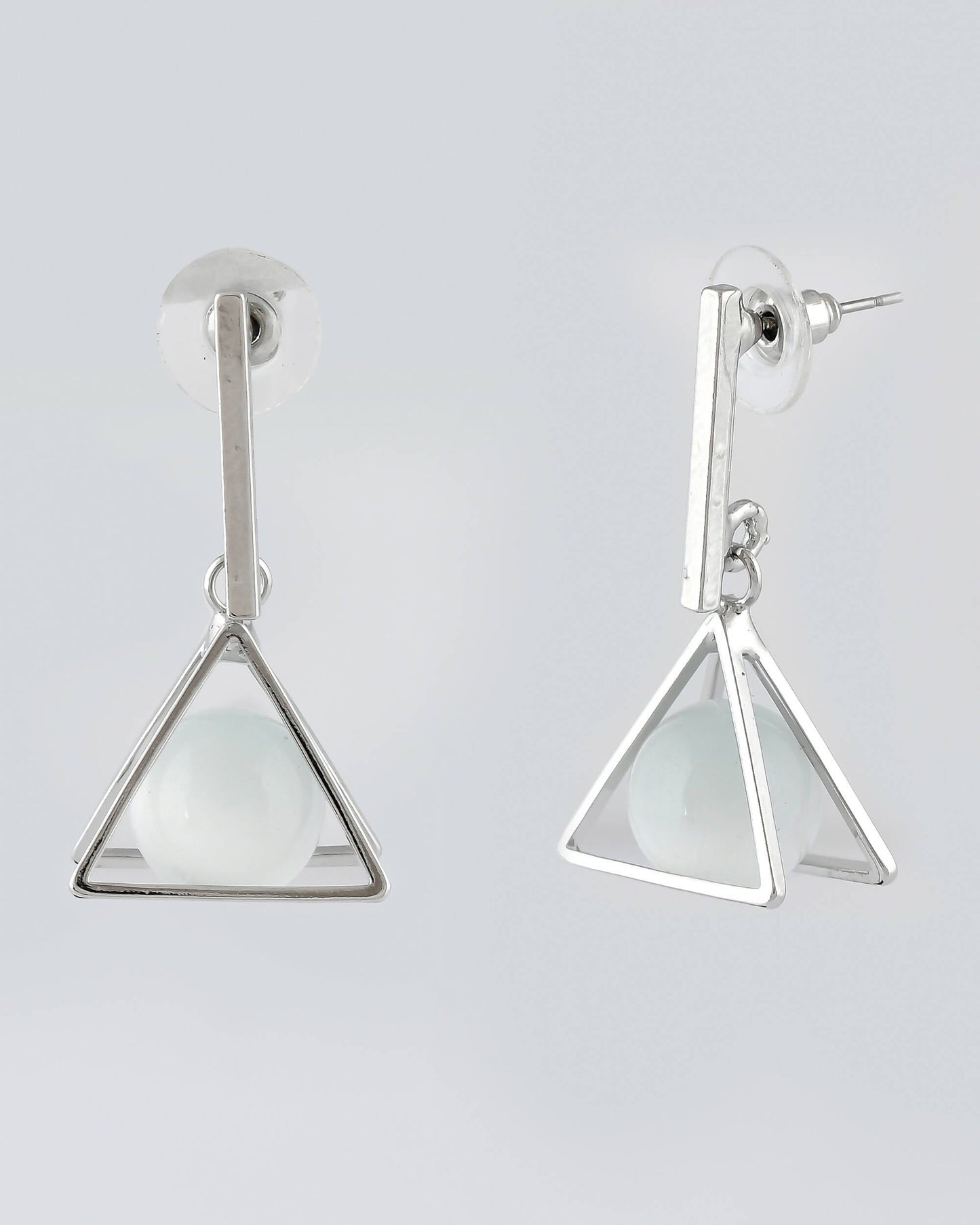 VOJ Women Sliver Triangle with Pearl Stainless Steel Stud Earrings - Swadesiicart
