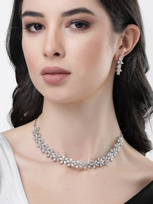 NVR Women Silver Plated Cz Stone Handcrafted Jewellery Set - NR Retail-NVR