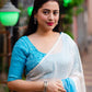 Blue Poly Chiffon Striped Saree with Unstitched Blouse - Hiral Fashion | Swadesiicart