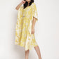 Ahalyaa Women Lime Green & Off White Floral Printed Flared Sleeves Floral Kaftan Kurta | Swadesiicart