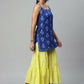 Ahalyaa Womens Royal Blue Pure Cotton Printed Tunic Sharara Set | Swadesiicart