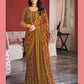 Brown Georgette Brasso Floral Printed Saree With Unstitched Blouse Piece - Zyanya