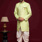 Raivat Ethnic Banarasi Jacquard Embroidery Semi Indo Western Sherwani In Pista Green Colour | Swadesiicart