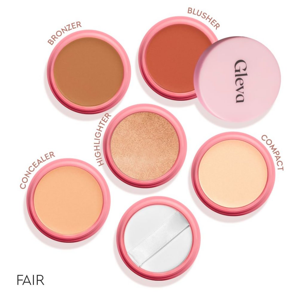 Gleva 5 In 1 Makeup stack Gleva 5 In 1 Makeup stack WIth Concealer, Bronzer, Blusher, Compact & Highlighter Smooth & Blendable Formula - Fair - Swadesiicart
