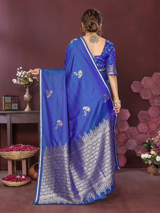 Joban Fashion Blue Floral Banarasi Silk Sarees | Swadesiicart