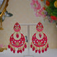 Gold-Polished Brass & Pearl Dangle Women Pink Hand Painted Meenakari Chandbali Earrings By House of Ree - Swadesiicart