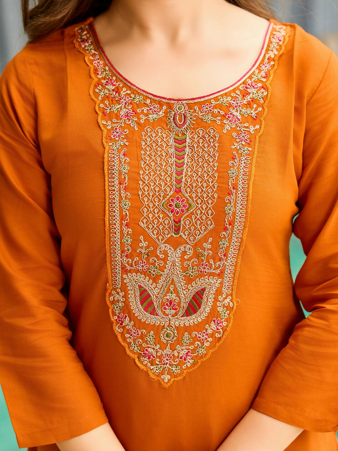 The52 Rust Women's Gorgeous Embroidered work Rayon Fabric Straight Kurta, Pant and Dupatta Set - Swadesiicart