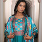 Jyoti Fashion Women's Teal Viscos Simmer Hand Work with Floral Printed Kurta Set | Swadesiicart
