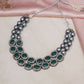Green Stone Kundan Neckpiece with Grey Stones (Grey) - Ruby Raang | Swadesiicart