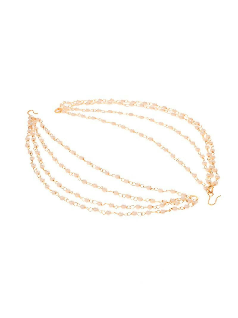NVR Pearl Studded Classic Gold-Polished 4 Line Ear Chain Ear Cuff | Swadesiicart