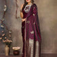 Joban Fashion Maroon Floral Motifs Banarasi Silk Sarees | Swadesiicart