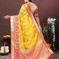 Lorenvalley Fashion Yellow Organza Silk Woven Design with Meenakari Weaving Saree - Swadesiicart