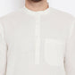 Even Apparels Cream Linen Men's Kurta With Band Collar | Swadesiicart
