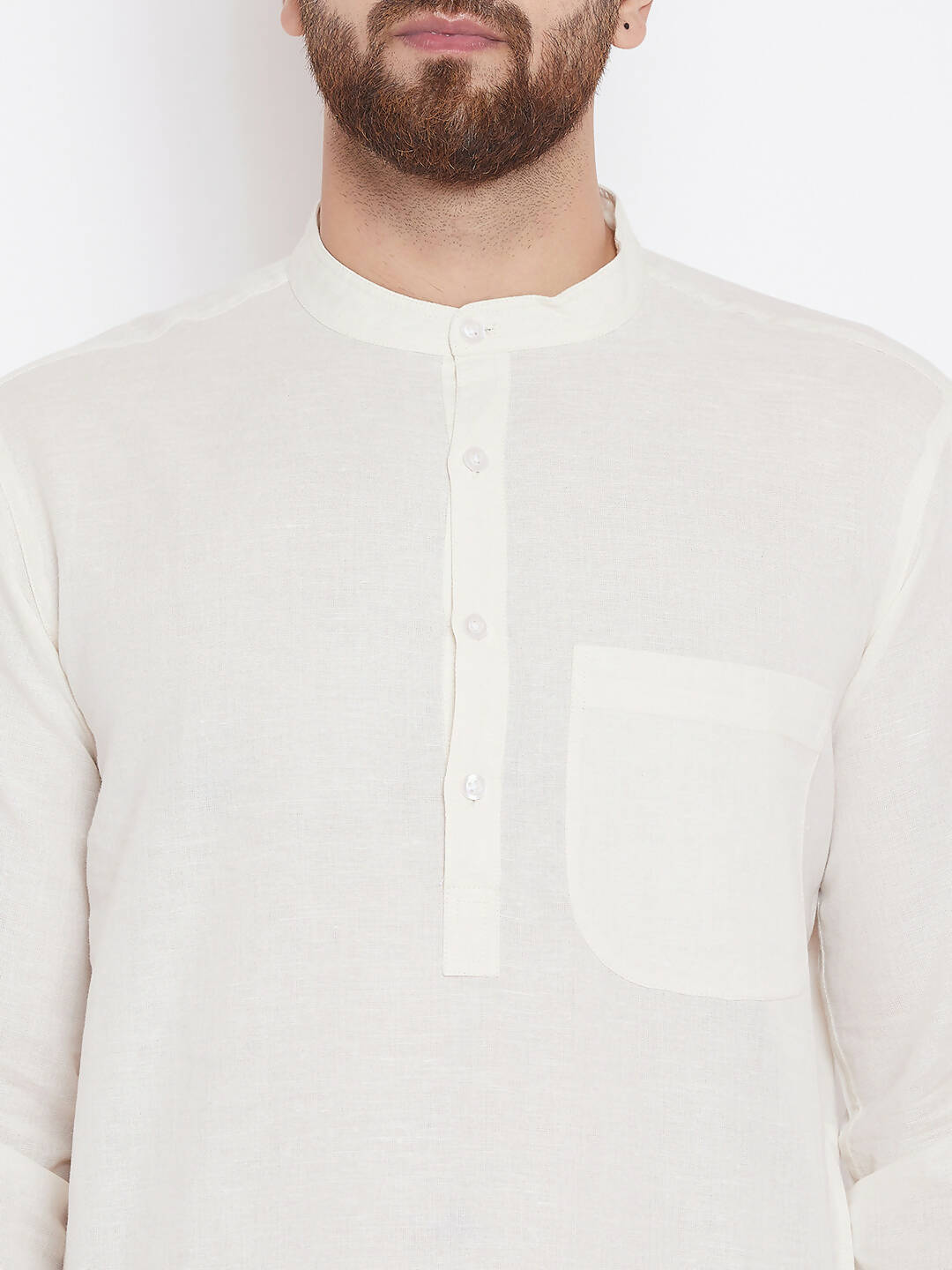 Even Apparels Cream Linen Men's Kurta With Band Collar | Swadesiicart
