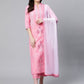 Ahalyaa Women Light Pink Colour Pure Cotton Printed Kurta Pant Set With Dupatta | Swadesiicart