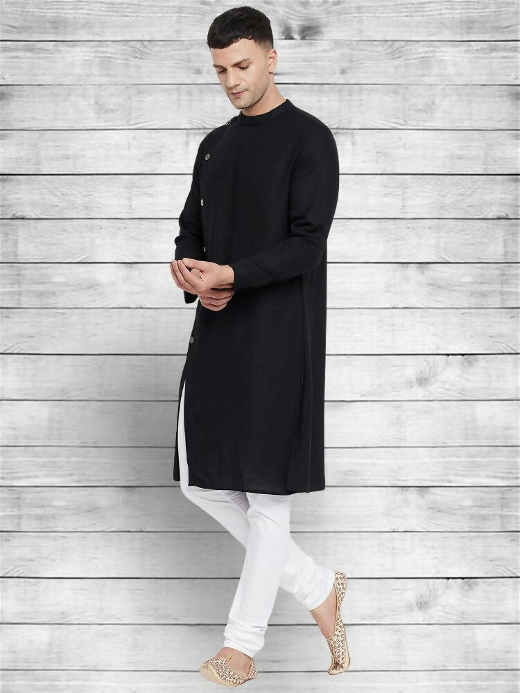 Even Apparels Black Cotton Linen Asymetrical Kurta - Black | Swadesiicart