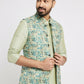 Ethnic India Blue Bundi Men's Jacket Geometric Polyester | Swadesiicart