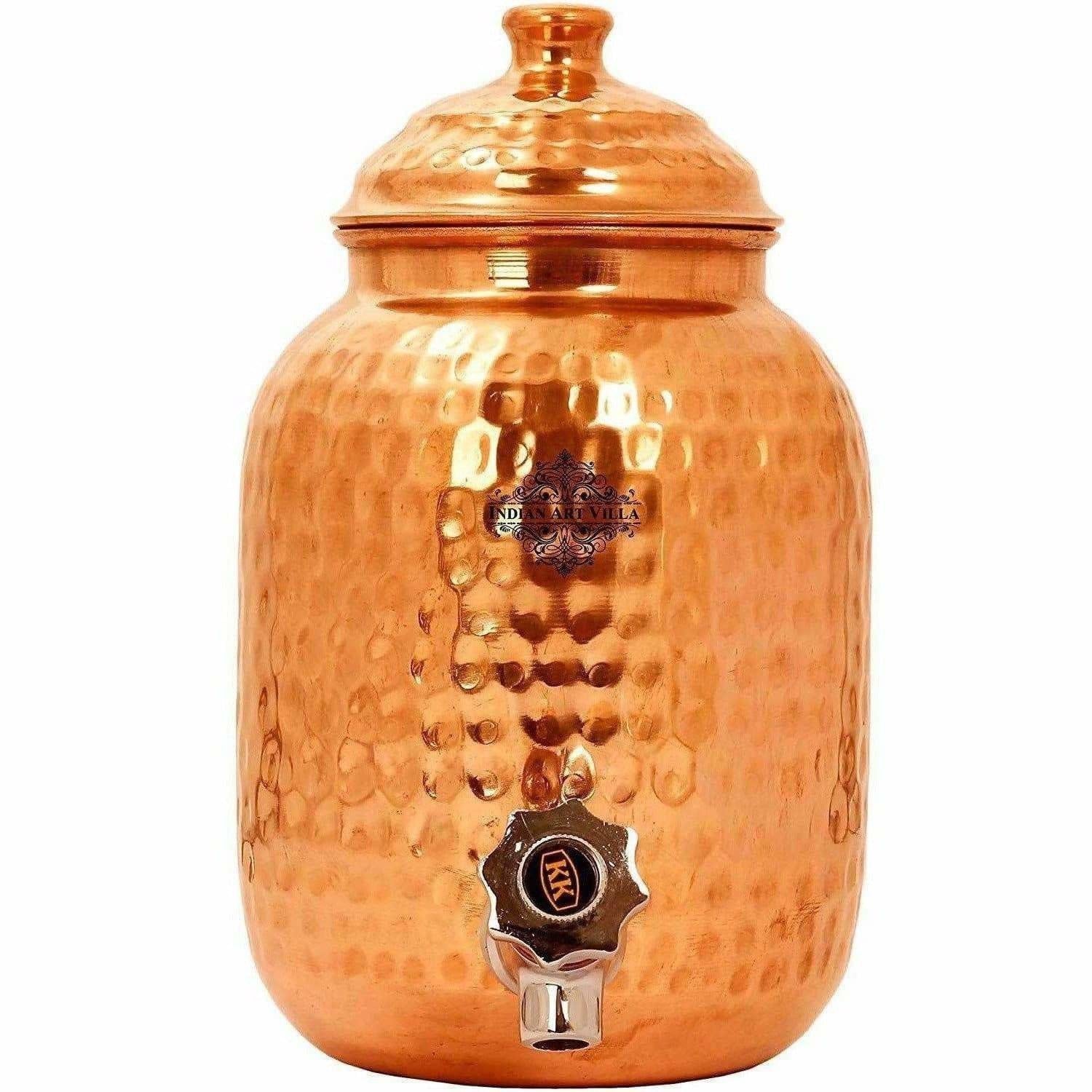 Indian Art Villa Hammered Copper Water Dispenser Container Pot Matka - Swadesiicart