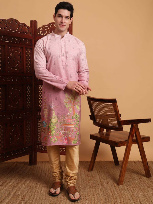 Pink Cotton Printed Chikankari Embroidery Work Kurta - Mahotsav | Swadesiicart