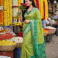 Anaita Parrot Pochampally Silk Woven Saree With Blouse