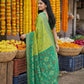 Anaita Parrot Pochampally Silk Woven Saree With Blouse