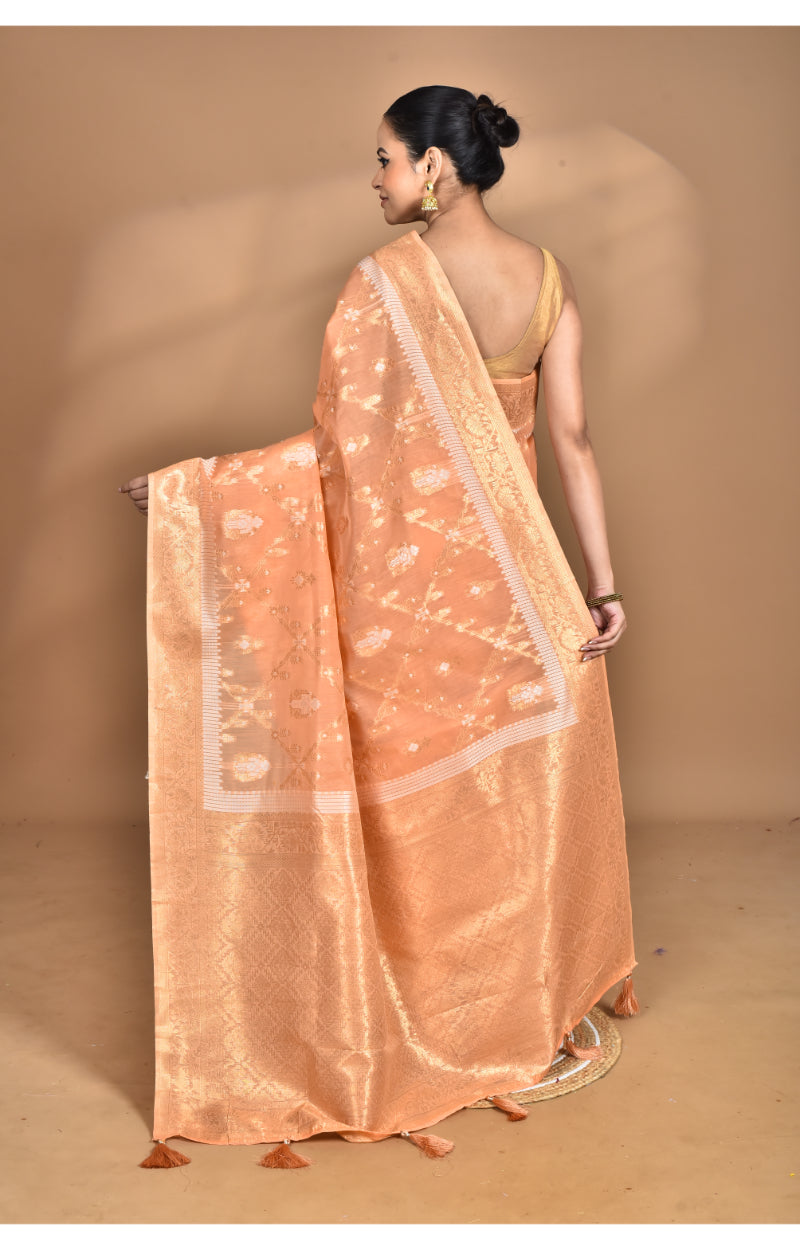 Morchari Banarasi Silk Chanderi Saree-Peach | Swadesiicart