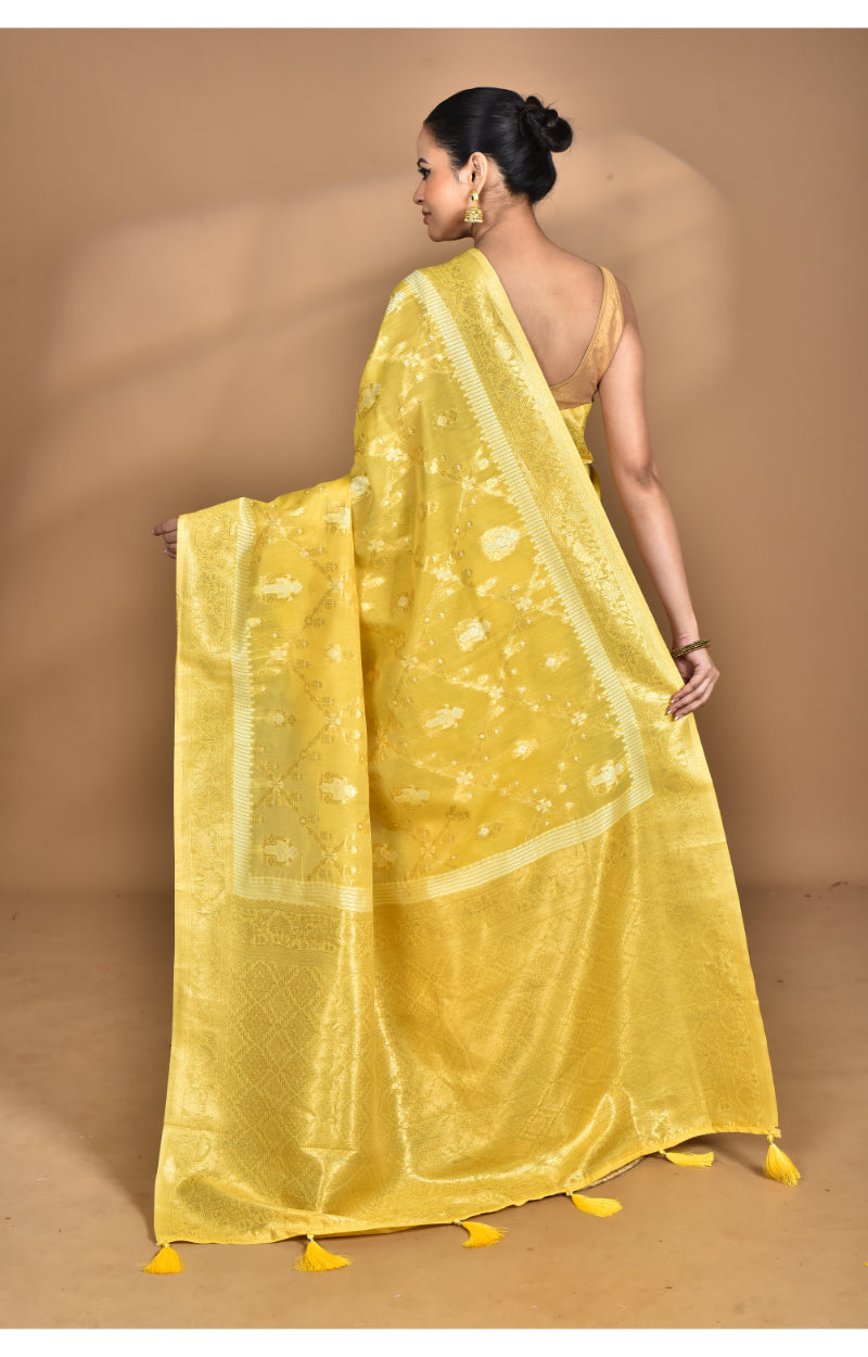 Morchari Banarasi Silk Chanderi Saree-Yellow | Swadesiicart