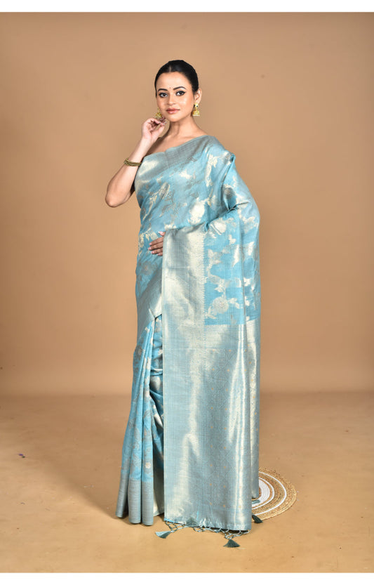 Morchari Banarasi Silk Chanderi Saree-Blue | Swadesiicart