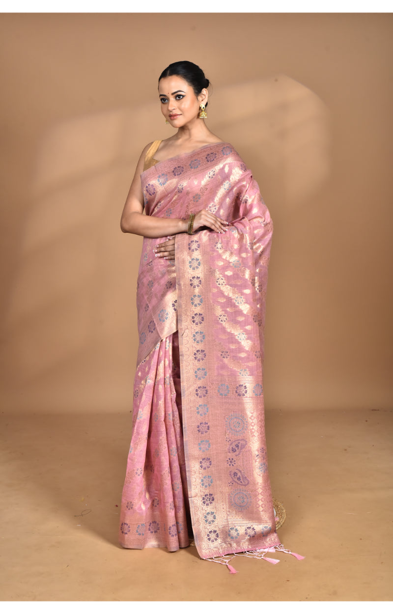 Morchari Banarasi Silk Chanderi Saree-Pink | Swadesiicart
