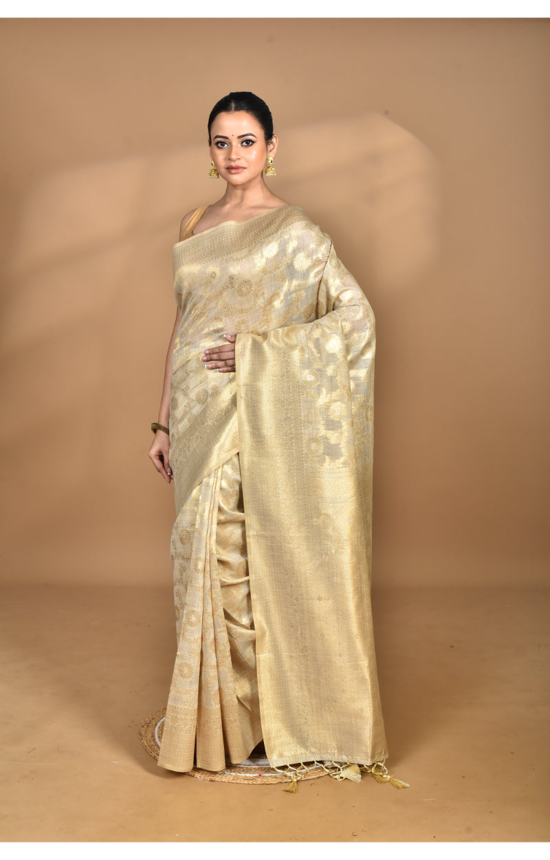Morchari Banarasi Silk Chanderi Saree-Cream | Swadesiicart