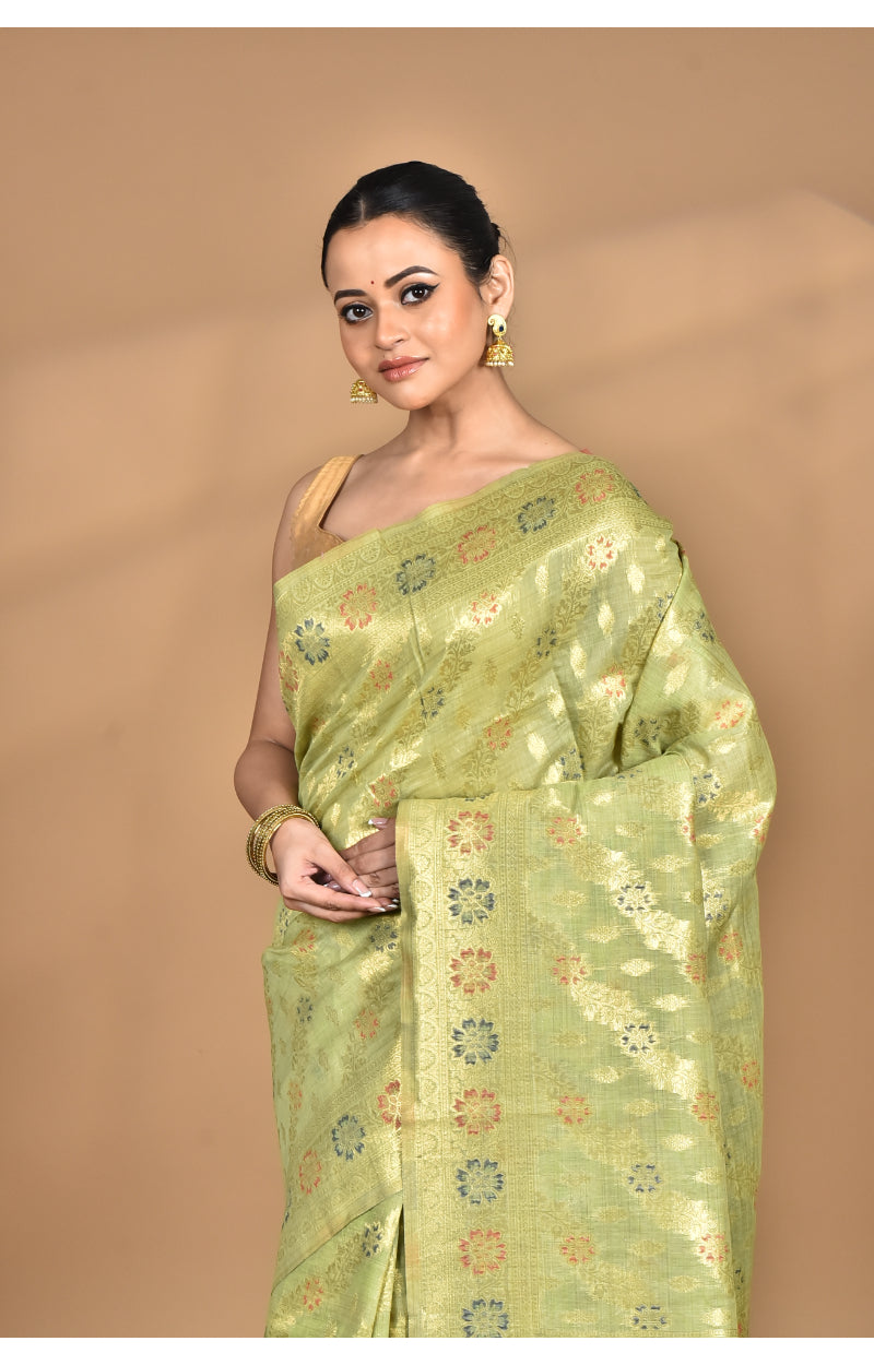 Morchari Banarasi Silk Chanderi Saree-Green | Swadesiicart