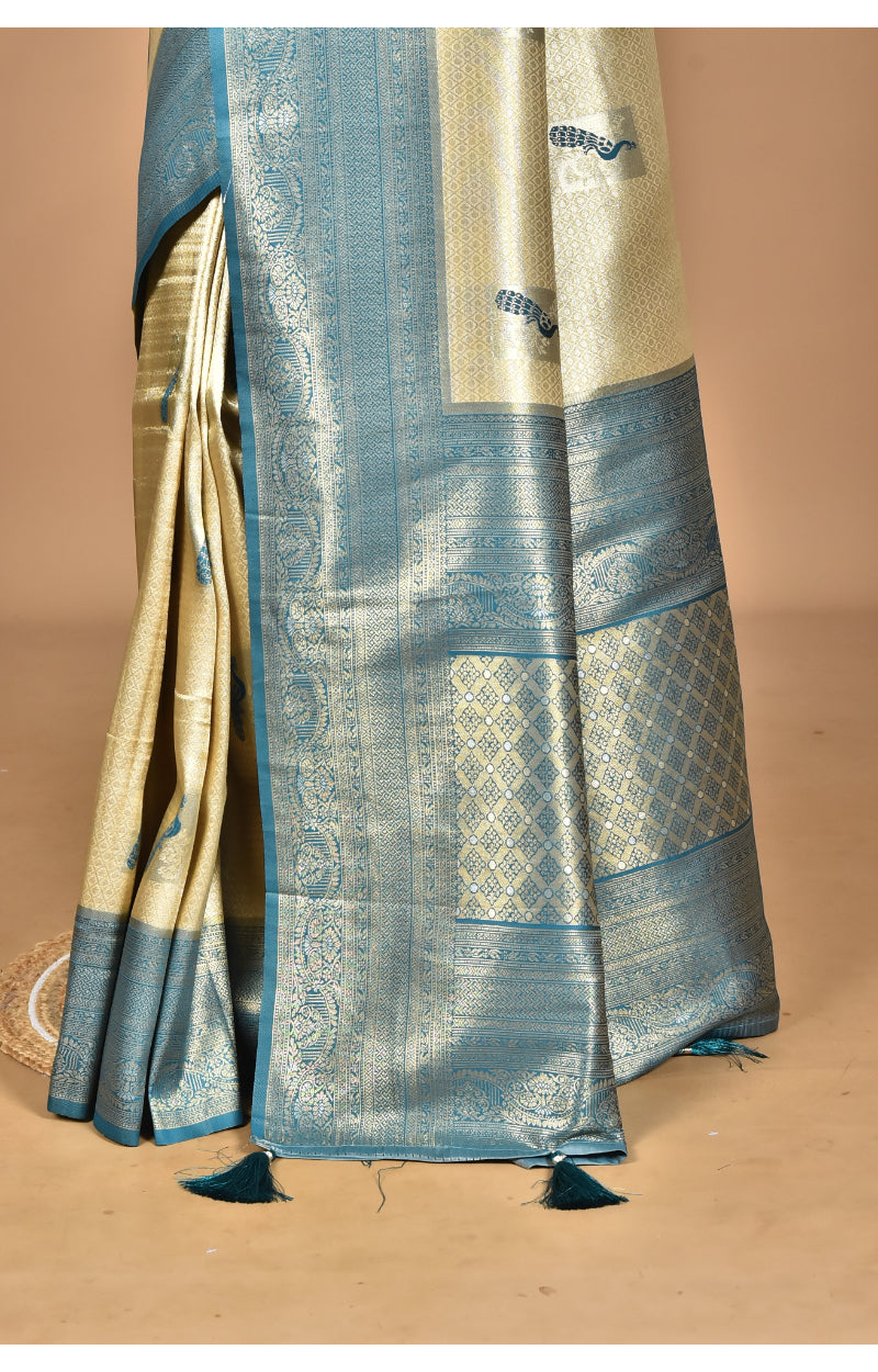 Morchari Women Desgin Banarasi Silk Saree-Beige | Swadesiicart