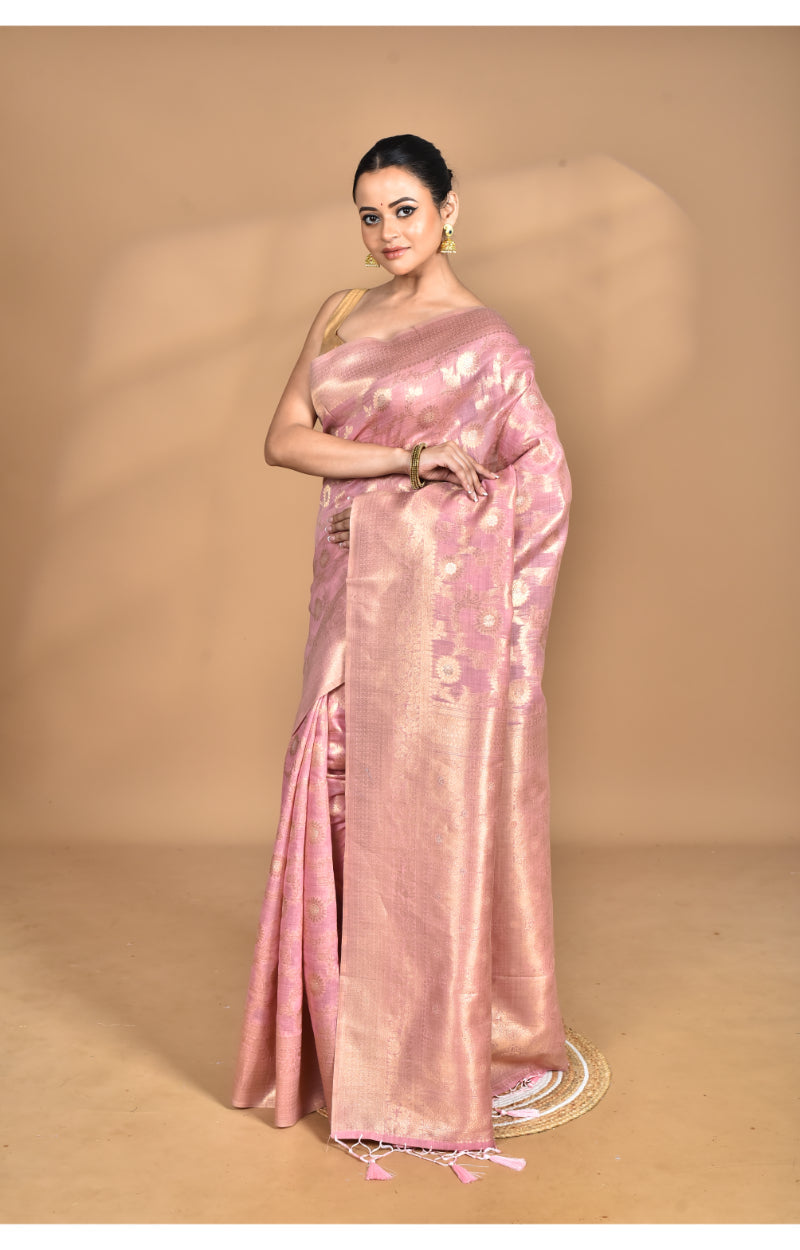 Morchari Banarasi Silk Chanderi Saree-Pink | Swadesiicart