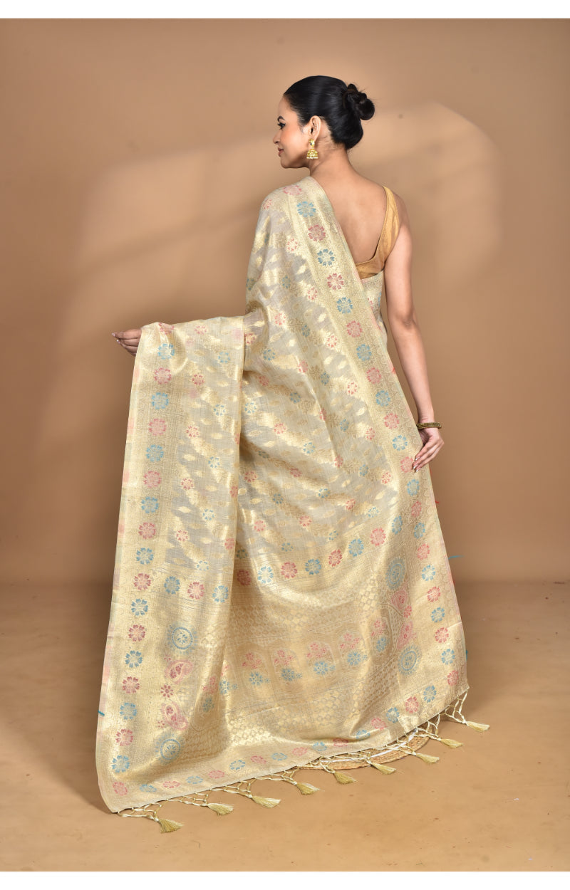 Morchari Banarasi Silk Chanderi Saree-Cream | Swadesiicart