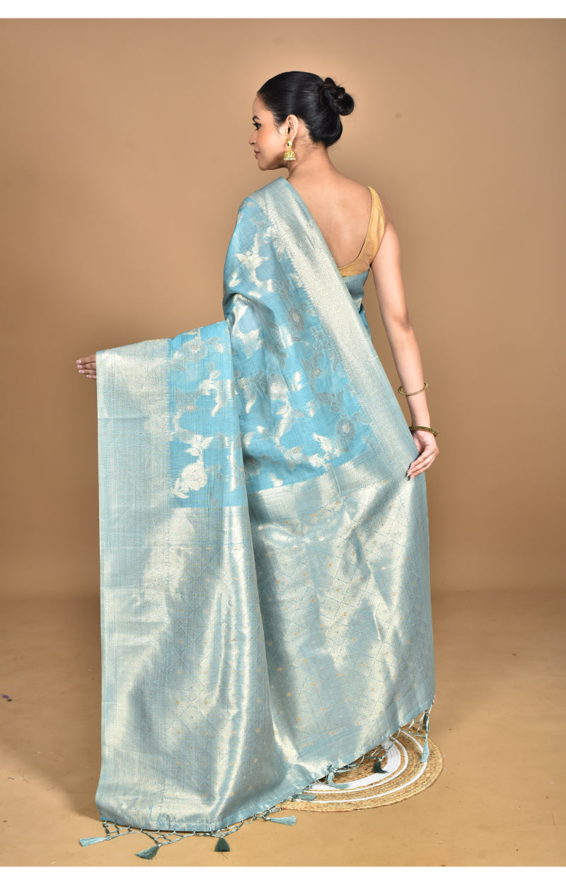 Morchari Banarasi Silk Chanderi Saree-Blue | Swadesiicart