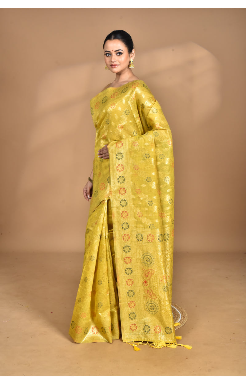 Morchari Banarasi Silk Chanderi Saree-Yellow | Swadesiicart